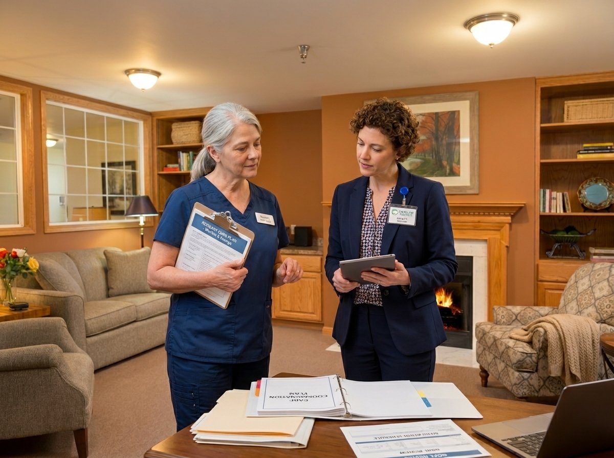 Memory care patient smiling while looking out of a window in Brevard, NC - Tore's Home Inc